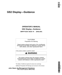 John Deere GS2 Display - Guidance Greenstar 2100, 2600 Display Operator's Manual (OMPFP10255)
