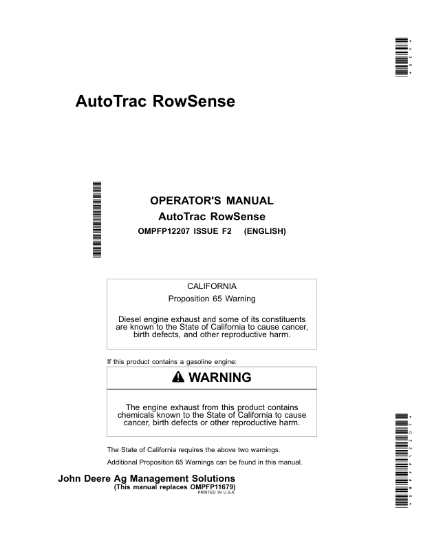 John Deere AutoTrac RowSense Operator's Manual (OMPFP12207)