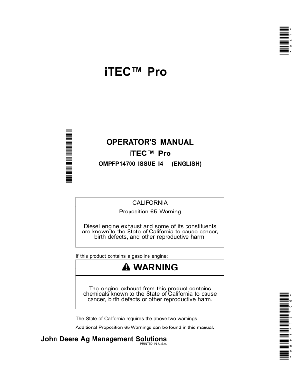 John Deere iTEC Pro Operator's Manual (OMPFP14700)