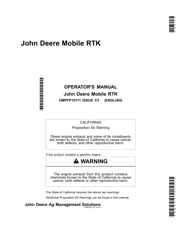 John Deere Mobile RTK Operator's Manual (OMPFP15111)