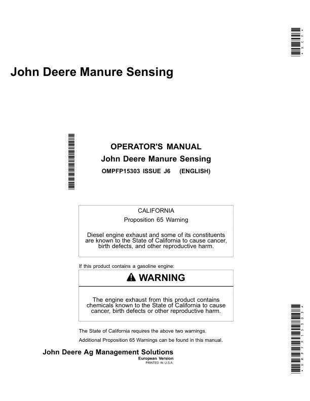John Deere Manure Sensing Operator's Manual (OMPFP15303)