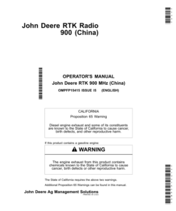 John Deere RTK Radio - 900 MHz China Edition Operator's Manual (OMPFP15415)