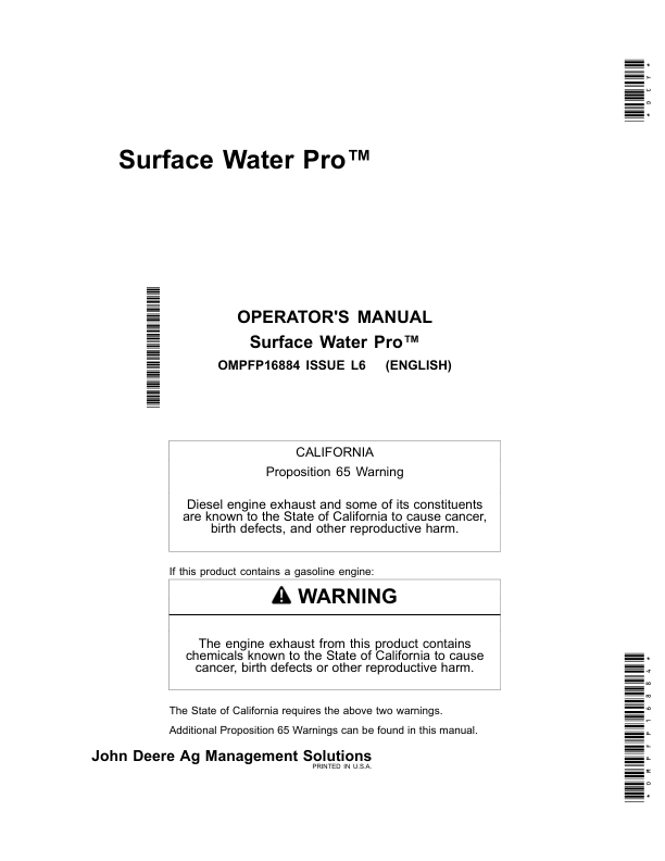 John Deere Surface Water Pro Operator's Manual (OMPFP16884)