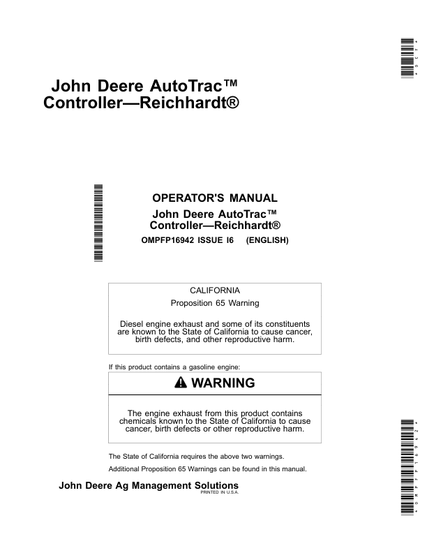 John Deere AutoTrac Controller—Reichhardt® Operator's Manual (OMPFP16942)