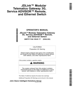 John Deere JDLink Modular Telematics Gateway3G, Service ADVISOR Remote & Ethernet Switch Operator's Manual (OMPFP17546)