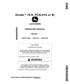 John Deere iGrade (S.N. PCXL01A or B) Operator's Manual (OMPFP19003)