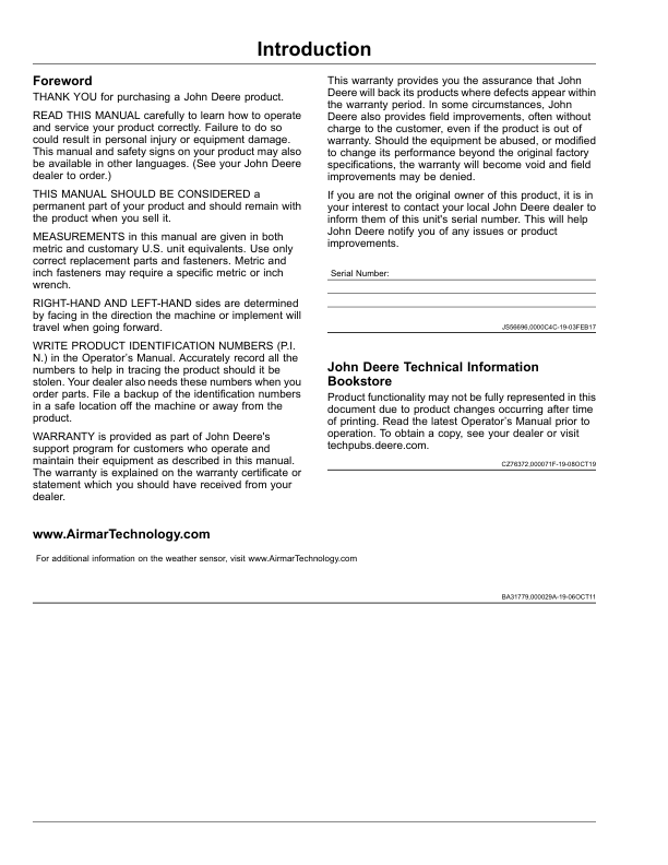 John Deere Mobile Weather (S.N. PCXL01A or B) Operator's Manual (OMPFP19011) - Image 2