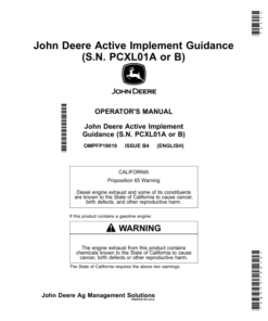 John Deere Active Implement Guidance (S.N. PCXL01A or B) Operator's Manual (OMPFP19019)