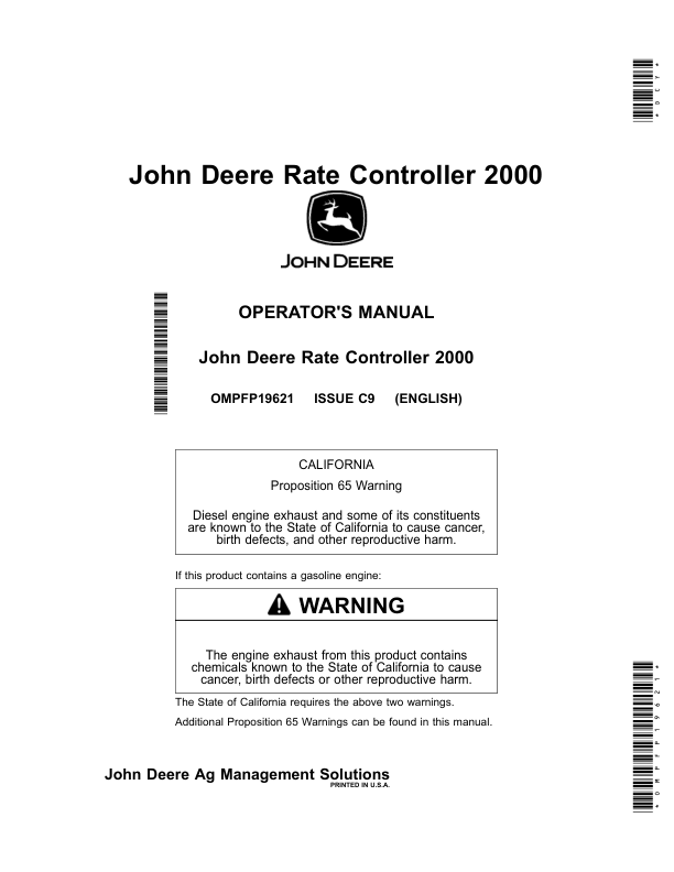 John Deere Rate Controller 2000 Operator's Manual (OMPFP19621)