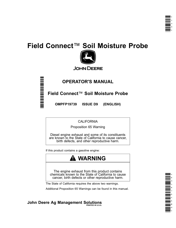 John Deere Field Connect Soil Moisture Probe Operator's Manual (OMPFP19739)