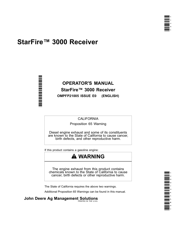 John Deere StarFire 3000 Receiver Operator's Manual (OMPFP21005)