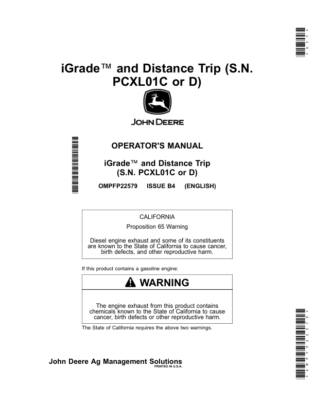 John Deere iGrade, Distance Trip (S.N. PCXL01C or D) Operator's Manual (OMPFP22579)