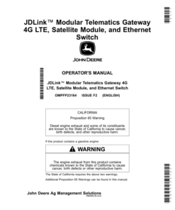 John Deere JDLink Modular Telematics Gateway 4G LTE, Satellite Module, Ethernet Switch Operator's Manual (OMPFP23164)
