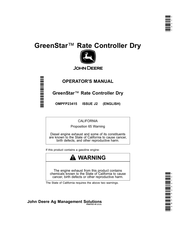 John Deere GreenStar Rate Controller Dry Operator's Manual (OMPFP23415)