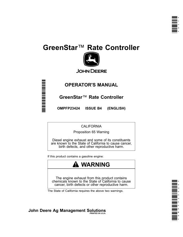 John Deere GreenStar Rate Controller Operator's Manual (OMPFP23424)