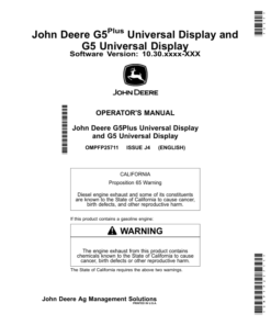 John Deere G5Plus Universal Display, G5 Universal Display Software Version: 10.30.xxxx-XXX Operator's Manual (OMPFP25711)