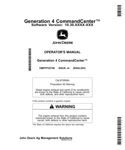 John Deere Generation 4 CommandCenter Software Version: 10.30.xxxx-XXX Operator's Manual (OMPFP25796)