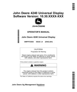 John Deere 4240 Universal Display Software Version 10.30.xxxx-XXX Operator's Manual (OMPFP25883)
