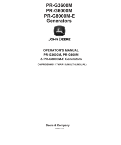 John Deere PR-G3600M, PR-G6000M &PR-G8000M-E Generators Operator's Manual (OMPRGENM01)