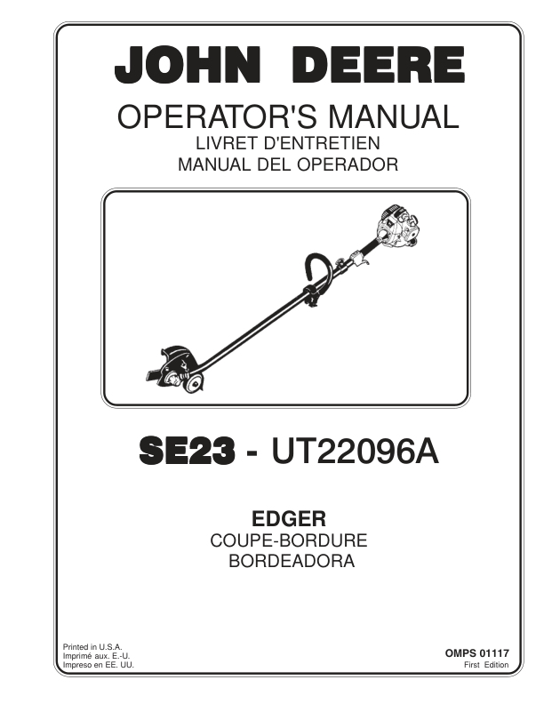 John Deere SE23 Edger (UT22096A) Operator's Manual (OMPS01117)