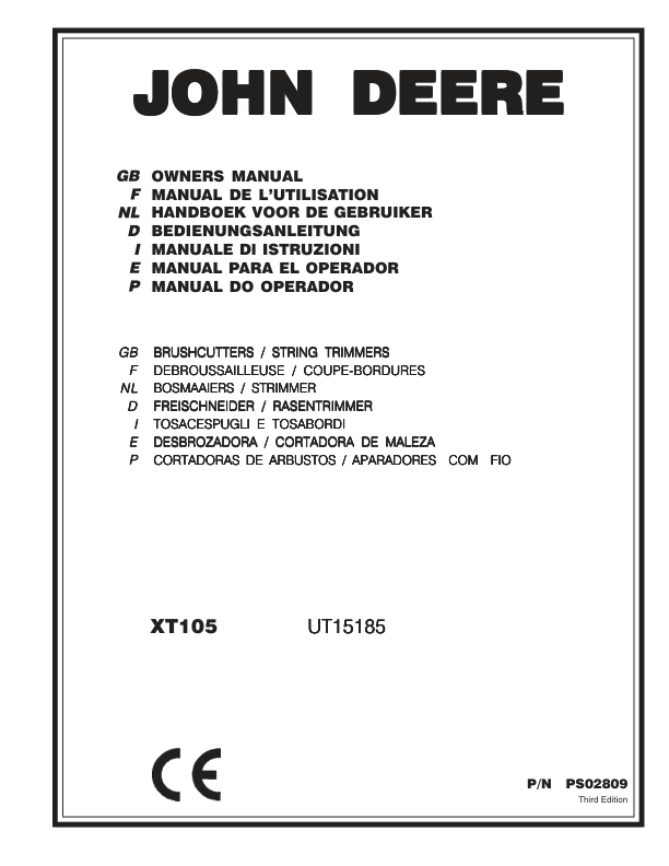 John Deere XT105 Brushcutter/String Trimmer Operator's Manual (OMPS02809)