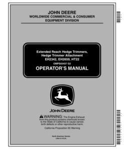 John Deere Extended Reach HedgeTrimmers, Hedge Trimmer Attachments EH2342(UT18053), EH2659(UT18054), HT22 Operator's Manual (OMPS03437)