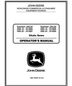 John Deere CS56, CS62 Pro Series Chain Saws Operator's Manual (OMPS04119)