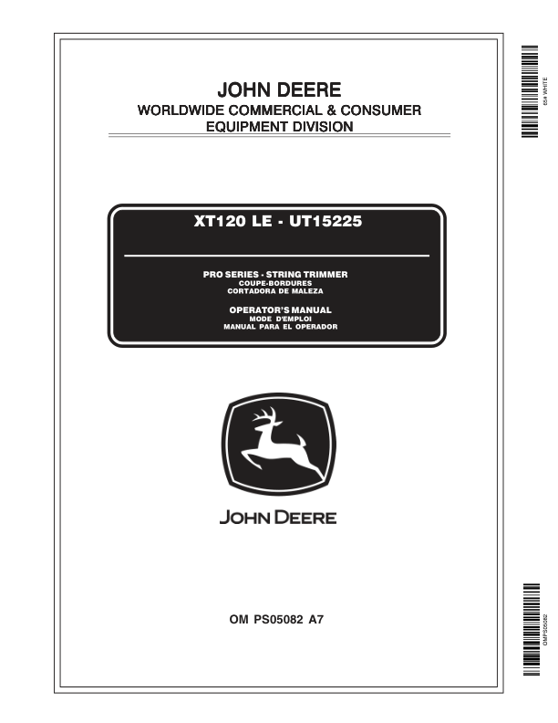 John Deere XT120LE Trimmer/Brushcutter (UT15225) Operator's Manual (OMPS05082)