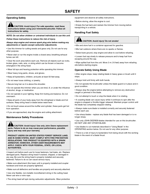 John Deere XT140SB LE String Trimmer/Brushcutter (UT15227) Operator's Manual (OMPS05087) - Image 2