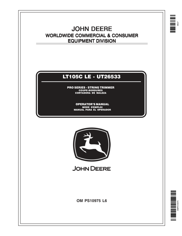 John Deere LT105C LE String Trimmer Operator's Manual (OMPS10975)