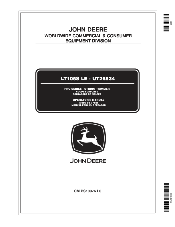 John Deere LT105S LE String Trimmer Operator's Manual (OMPS10976)