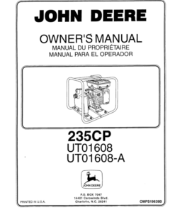 John Deere 235CP Pump (UT01608, UT01608A Operator's Manual (OMPS19839B)