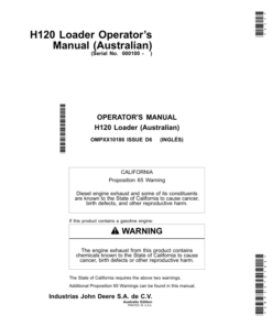 John Deere H120 Loaders Australian Edition (000100-) Operator's Manual (OMPXX10186)