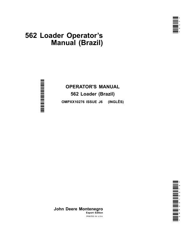 John Deere 562 Loader Operator's Manual (OMPXX10276)