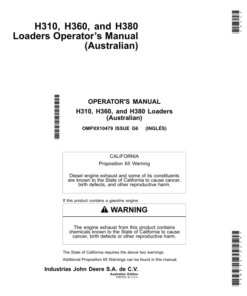 John Deere H310, H360 & H380 Loaders (Australia) Operator's Manual (OMPXX10479)