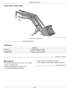 Alternative view of John Deere 300E, 400E Loaders Operator’s Manual (UK Edition) 300E Non Self-Leveling Loader (July 2020-) (UK Export Edition) Operator's Manual (OMPXX13997)