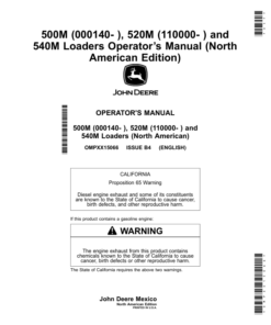 John Deere 500M (000140-), 520M (110000-), 540M Loaders Operator’s Manual (North American) Operator's Manual (OMPXX15066)