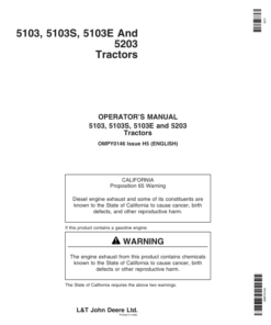 John Deere 5103, 5103S, 5103E, 5203 Tractors Operator's Manual (OMPY0146)