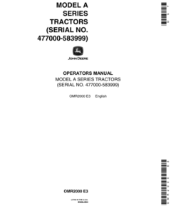 John Deere Model A Series Tractors Operator's Manual (OMR2000)