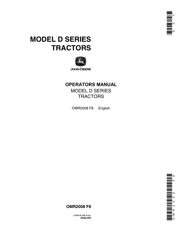 John Deere D Tractor Operator's Manual (OMR2008)