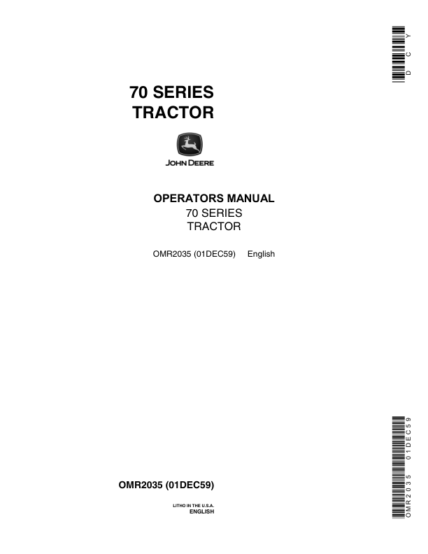John Deere 70 Series Tractors Operator's Manual (OMR2035)
