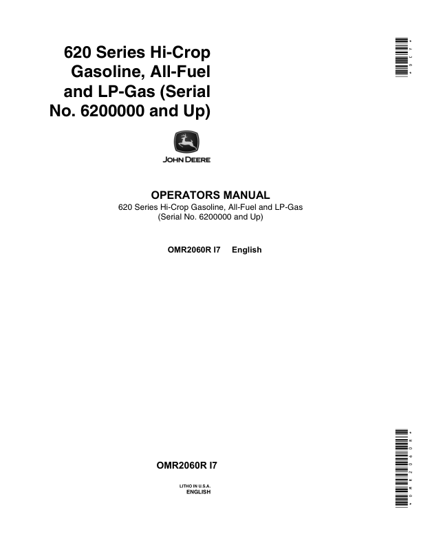 John Deere 620 Utility HI-CropTractor Operator's Manual (OMR2060R)