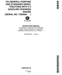 John Deere 730 GP Standard Diesel Tractor Operator's Manual (OMR20699)