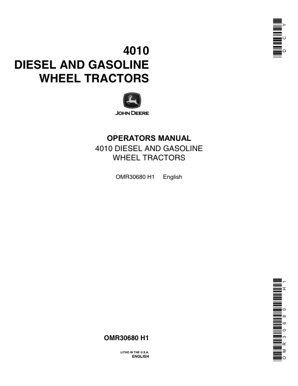 John Deere 4010 Utility Wheel Tractor Operator's Manual (OMR30680)