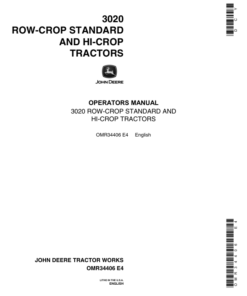 John Deere 3020 Row Crop Standard & Hi-Crop Tractors Operator's Manual (OMR34406)