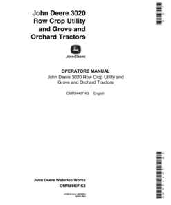 John Deere 3020 Row Crop Utility, Grove & Orchard Tractors Operator's Manual (OMR34407)