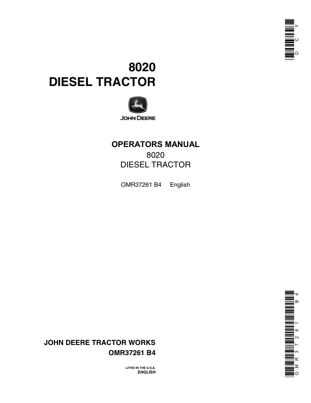 John Deere 8020 4-Wheel Drive Tractor Operator's Manual (OMR37261)