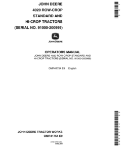 John Deere 4020 Row-Crop Standard & Hi Crop Tractors (091000-) Operator's Manual (OMR41754)