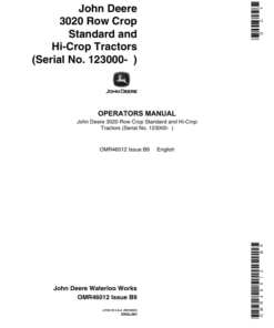 John Deere 3020 Row Crop Standard, Hi-Crop Tractors (123000 - ) Operator's Manual (OMR46012)