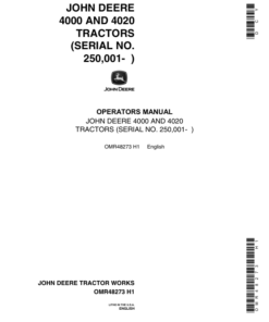 John Deere 4000, 4020 Tractor (250001-) Operator's Manual (OMR48273)